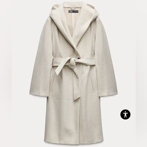 Zara Cream Hooded Belted Coat